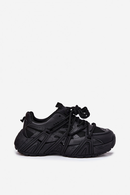 Sneakersy Damskie Z Podwójnym Sznurowaniem Czarne Onivetta