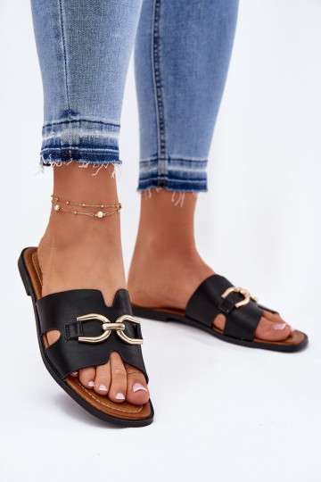 Women's Flat Sandals With Decorative Detail Black Amiresna