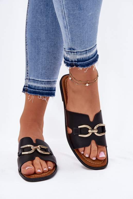 Women's Flat Sandals With Decorative Detail Black Amiresna