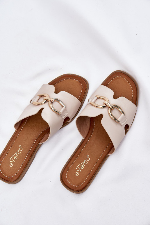 Ladies Flat Slippers With Decorative Detail Beige Amiresna
