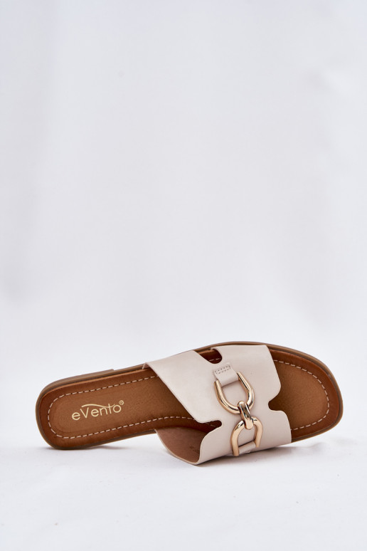 Ladies Flat Slippers With Decorative Detail Beige Amiresna