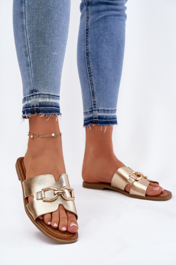Ladies Flat Sandals With Decorative Detail Golden Amiresna
