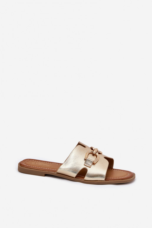 Klapki Damskie Płaskie Z Ozdobnym Detalem Złote Amiresna Klapki Damskie Płaskie Z Ozdobnym Detalem Złote Amiresna
