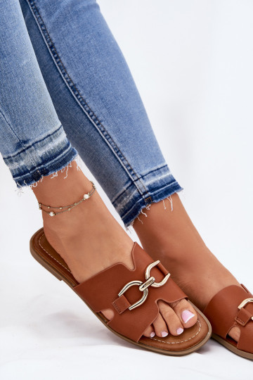 Women Flat Sandals With Decorative Detail Camel Amiresna