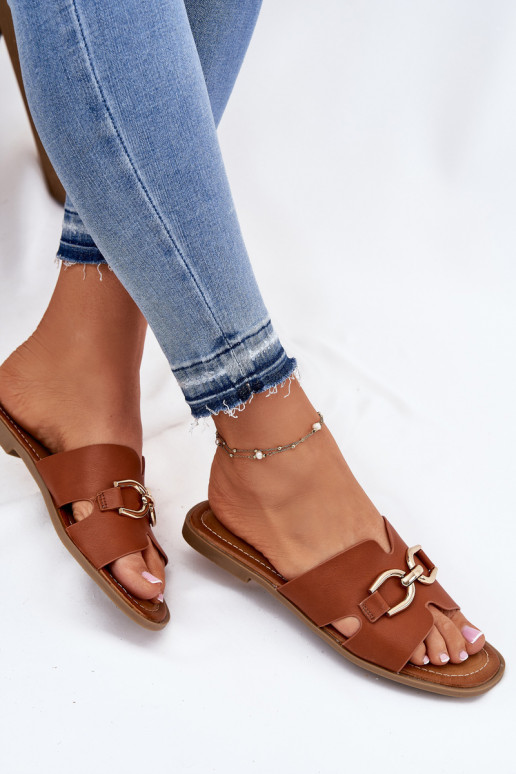 Women Flat Sandals With Decorative Detail Camel Amiresna