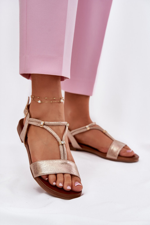 Women's Flat Sandals With Straps S.Barski KV51-120 Rose Gold