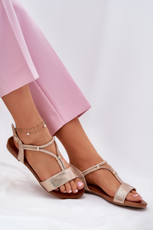 Women's Flat Sandals With Straps S.Barski KV51-120 Rose Gold