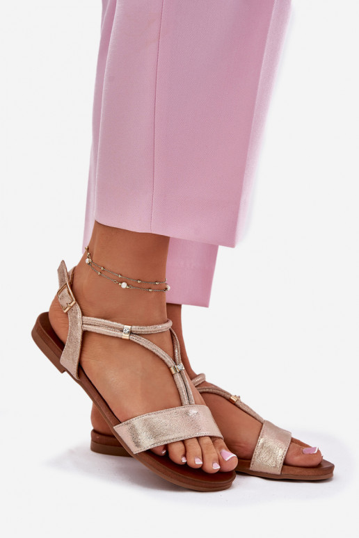 Women's Flat Sandals With Straps S.Barski KV51-120 Rose Gold