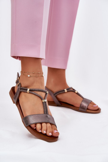 Ladies Flat Sandals With Straps S.Barski KV51-120 Graphite