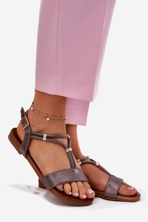 Ladies Flat Sandals With Straps S.Barski KV51-120 Graphite