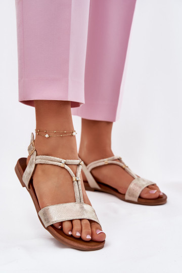 Ladies Flat Sandals With Straps S.Barski KV51-120 Golden