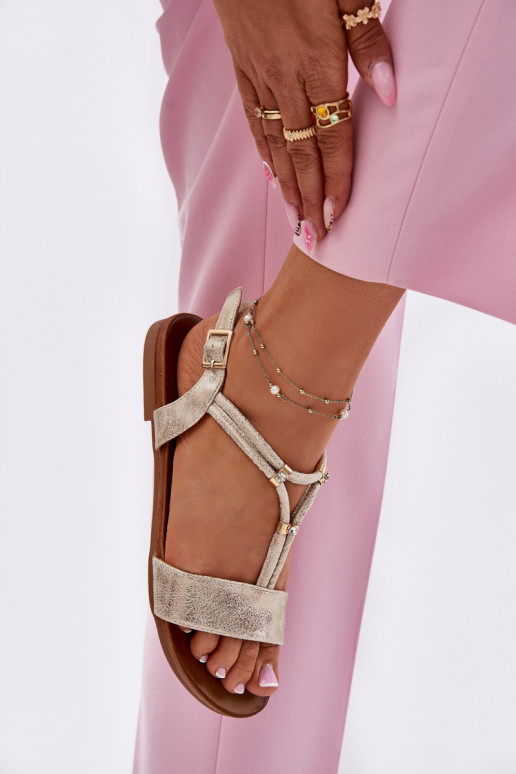 Ladies Flat Sandals With Straps S.Barski KV51-120 Golden