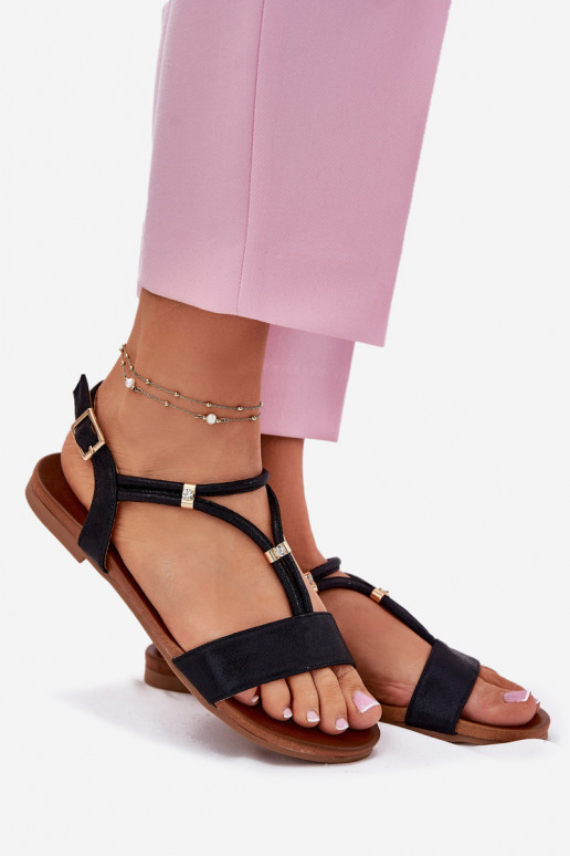 Damskie Płaskie Sandały Z Paskami S.Barski KV51-120 Czarne