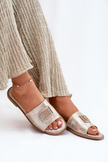 Women's Sandals On A Flat Heel With Decoration KV51-089 Gold