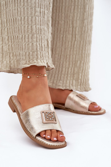 Women's Sandals On A Flat Heel With Decoration KV51-089 Gold 2