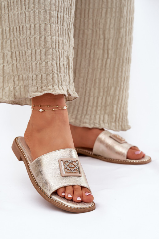 Women's Sandals On A Flat Heel With Decoration KV51-089 Gold