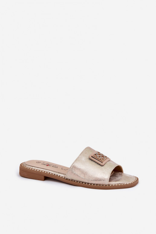 Women's Sandals On A Flat Heel With Decoration KV51-089 Gold
