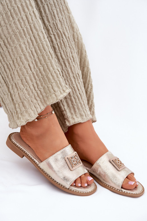 Women's Sandals On A Flat Heel With Decoration KV51-089 Gold