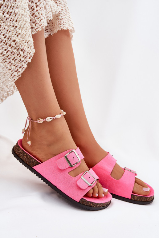 Women's Slippers With Buckles Neon Pink Oliena