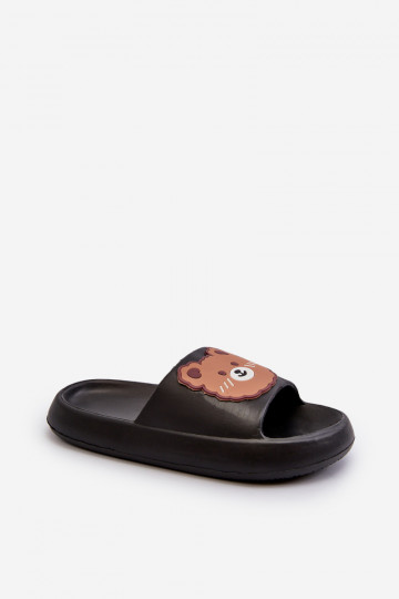 Children's Lightweight Slippers With Bear Black Lindeheta