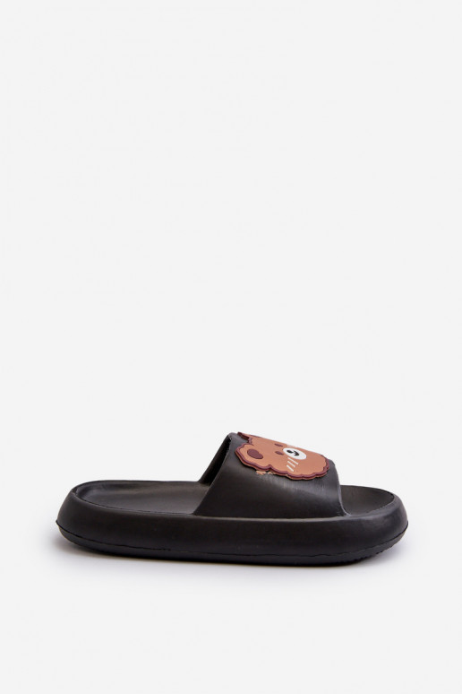 Children's Lightweight Slippers With Bear Black Lindeheta