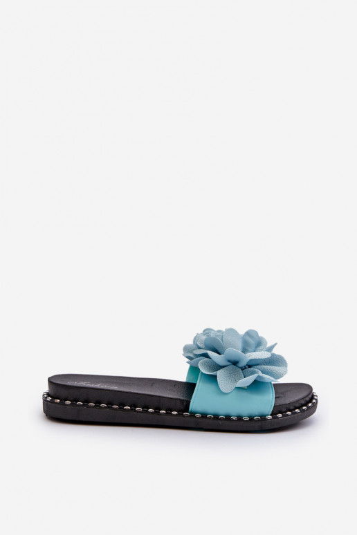 Klapki Damskie Ozdobione Kwiatami Niebieskie Cellanen