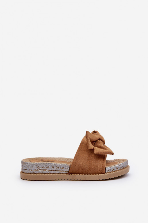 Damskie Klapki Na Platformie Z Kokardą Camel Aflia Damskie Klapki Na Platformie Z Kokardą Camel Aflia