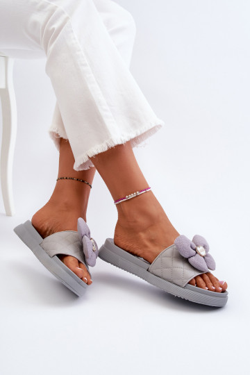 Women's Grey Sandals with Decoration on Low Platform Cedrella 2