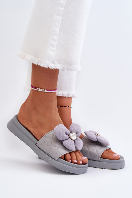 Women's Grey Sandals with Decoration on Low Platform Cedrella Women's Grey Sandals with Decoration on Low Platform Cedrella