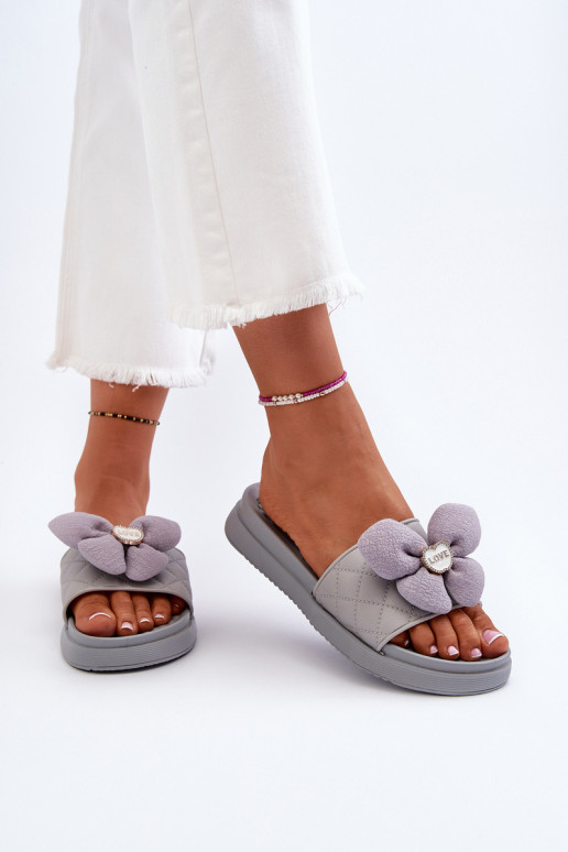 Women's Grey Sandals with Decoration on Low Platform Cedrella Women's Grey Sandals with Decoration on Low Platform Cedrella