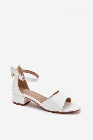 Shiny Girls Sandals With Low Heel White Ainare