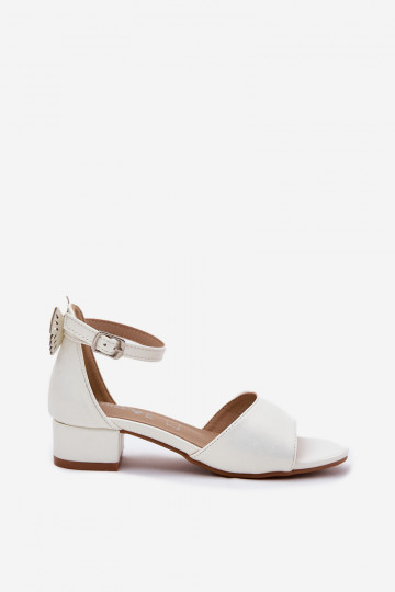 Shiny Girls Sandals With Low Heel White Ainare 2