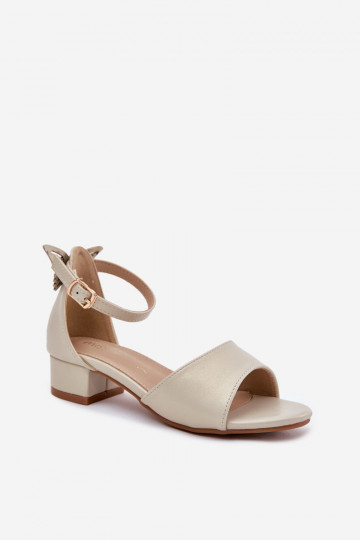 Shiny girls sandals on low heel gold Ainare