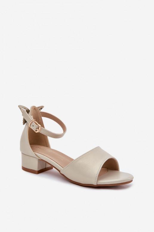 Shiny girls sandals on low heel gold Ainare
