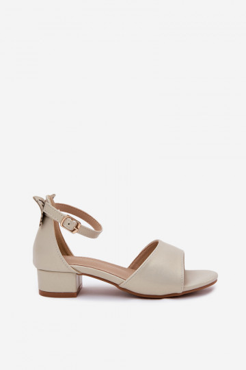 Shiny girls sandals on low heel gold Ainare 2