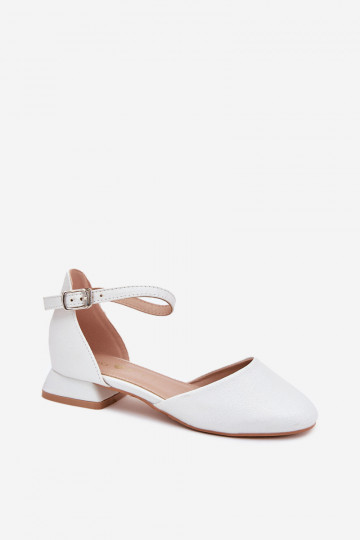 Children's Shiny Sandals On Low Heel White Nelly