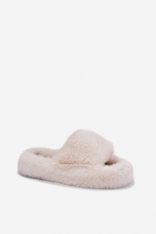 Women Fur Slippers Light Beige Biella