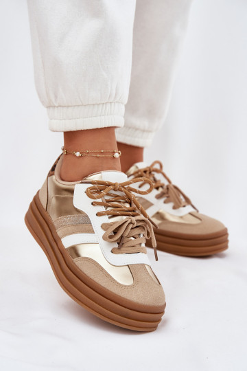 Womens Platform Sneakers With Double Lacing Leopard Gold Studs