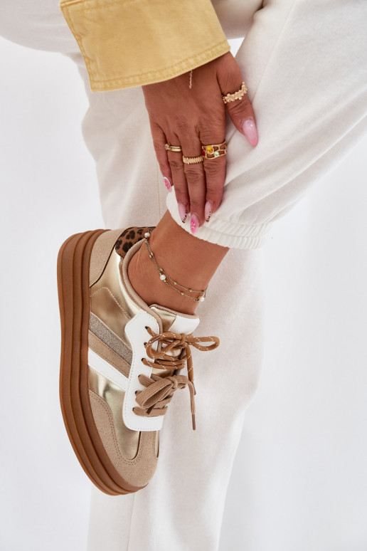 Womens Platform Sneakers With Double Lacing Leopard Gold Studs