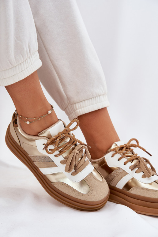 Womens Platform Sneakers With Double Lacing Leopard Gold Studs