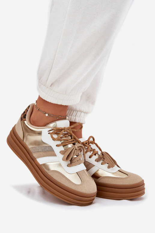 Womens Platform Sneakers With Double Lacing Leopard Gold Studs