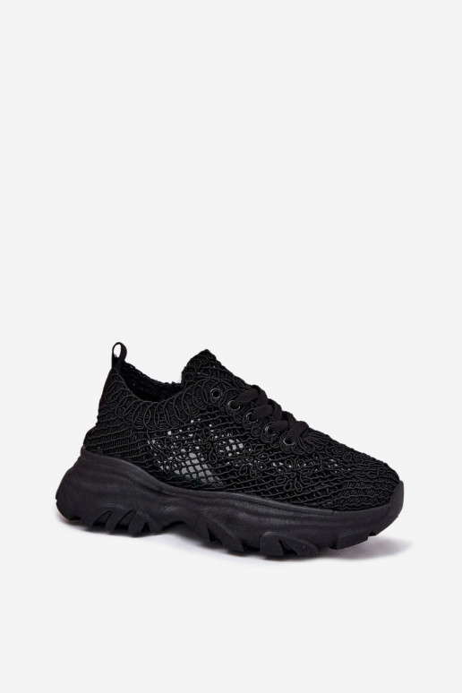 Women's Sneakers With Crocheted Upper Black Jelhiris