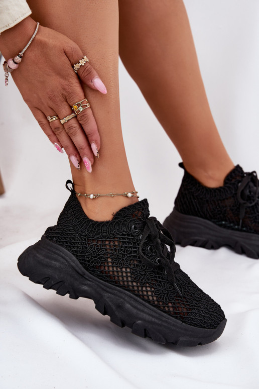 Women's Sneakers With Crocheted Upper Black Jelhiris
