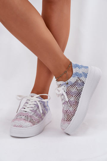 Sneakersy Damskie Na Platformie Z Szydełkową Cholewką Multikolor Mirietto
