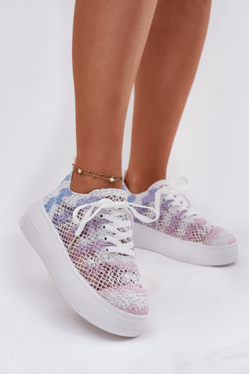 Sneakersy Damskie Na Platformie Z Szydełkową Cholewką Multikolor Mirietto 2