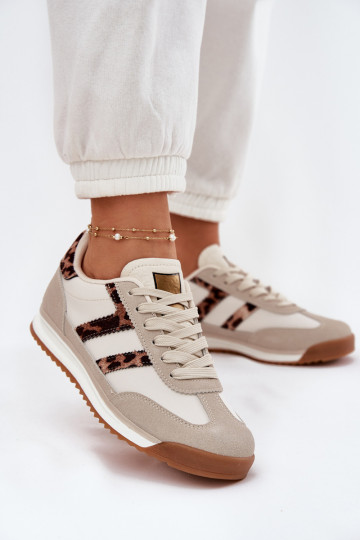 Niskie Sneakersy Damskie Panterka Beżowe Rulaana 2