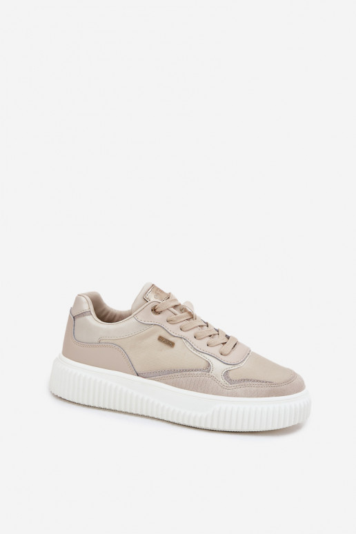Womens Leather Sneakers On Platform Beige Velarria