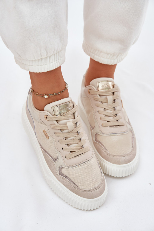 Womens Leather Sneakers On Platform Beige Velarria