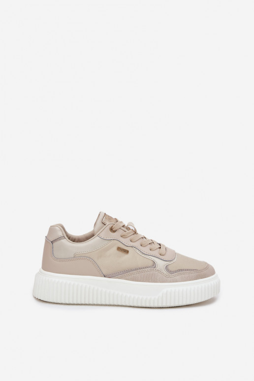 Womens Leather Sneakers On Platform Beige Velarria