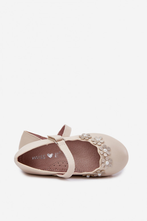 Children's Ballet Flats With Flowers Beige Landgia